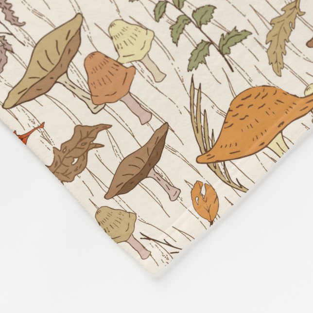 Couverture Polaire Champignons et Feuilles d'automne - motif sans sou (Coin)