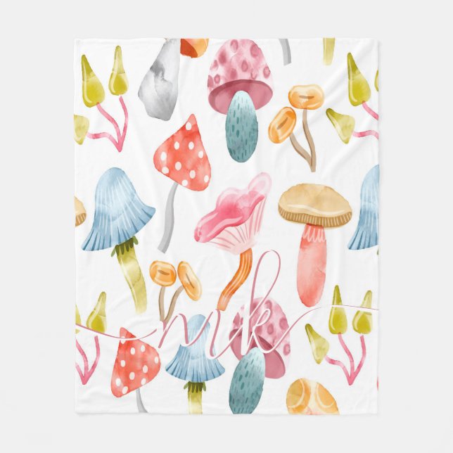 Couverture Polaire Champignons Pastel Aquarelle (Devant)