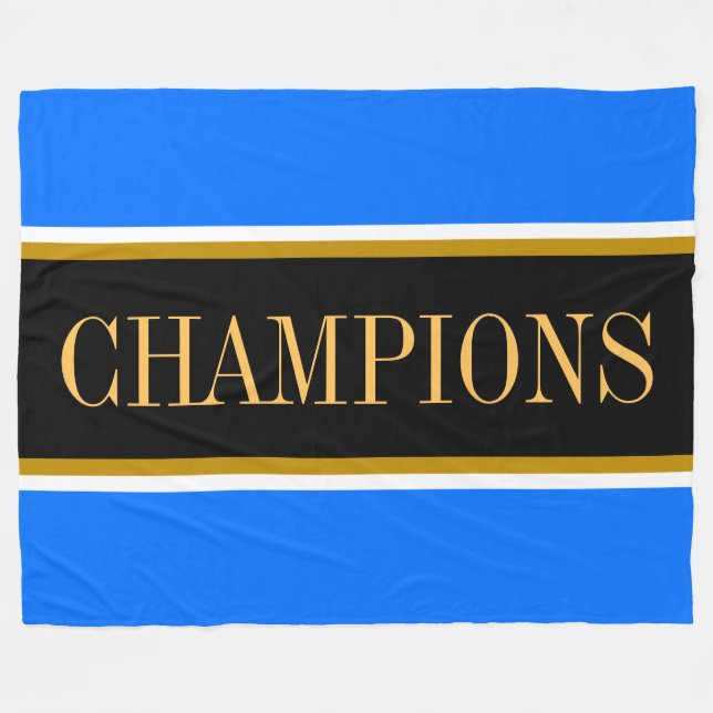 Couverture Polaire CHAMPIONS Bleu Clair Noir Blanc Rayures de Course  (Devant (Horizontal))