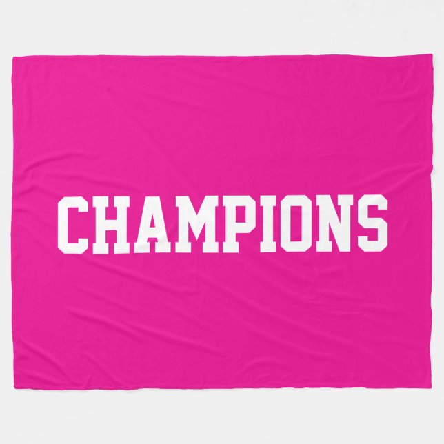 Couverture Polaire CHAMPIONS Texte Blanc Athlétique Sur Rose Clair (Devant (Horizontal))