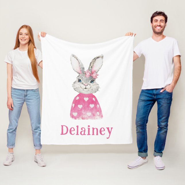 Couverture Polaire Chandail de coeur rose lapin gris Preppy Personnal (En situation)