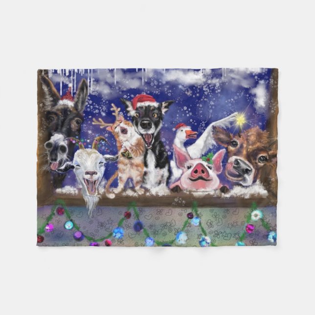 Couverture Polaire Chanson de Noël - Fête des animaux (Devant (Horizontal))