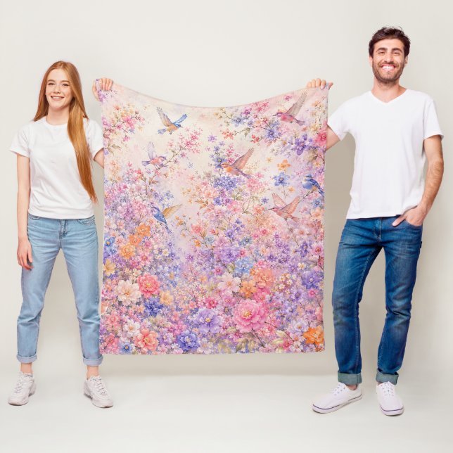 Couverture Polaire Chants d'oiseaux parmi les fleurs (En situation)
