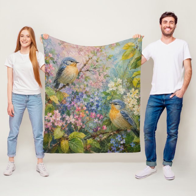 Couverture Polaire Chants d'oiseaux parmi les fleurs (En situation)