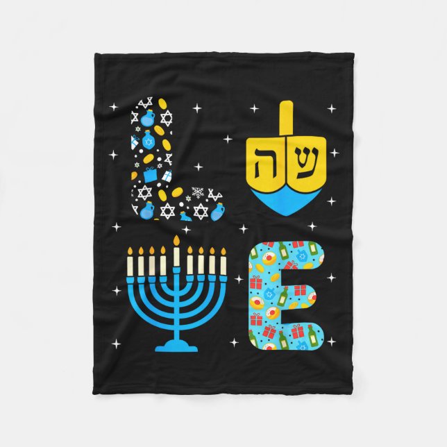 Couverture Polaire Chanukah Menorah Dreidel Icons Hanukkah Love Celeb (Devant)