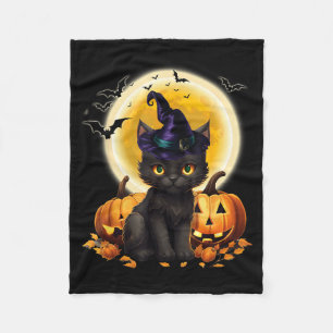 Couverture Polaire Chapeau de sorcière chat citrouille lune chat noir