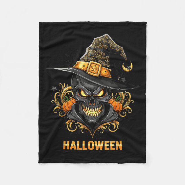 Couverture Polaire Chapeau de sorcière crâne effrayant Halloween horr (Devant)