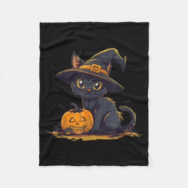 Couverture Polaire Chapeau de sorcière de chat noir Halloween mignon  (Devant)
