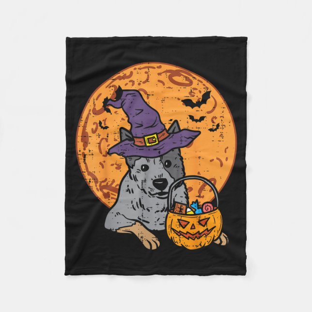 Couverture Polaire Chapeau de Sorcière Heeler Lune Citrouille Hallowe (Devant)