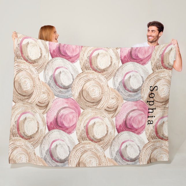 Couverture Polaire Chapeaux de paille blancs crème rose (En situation)