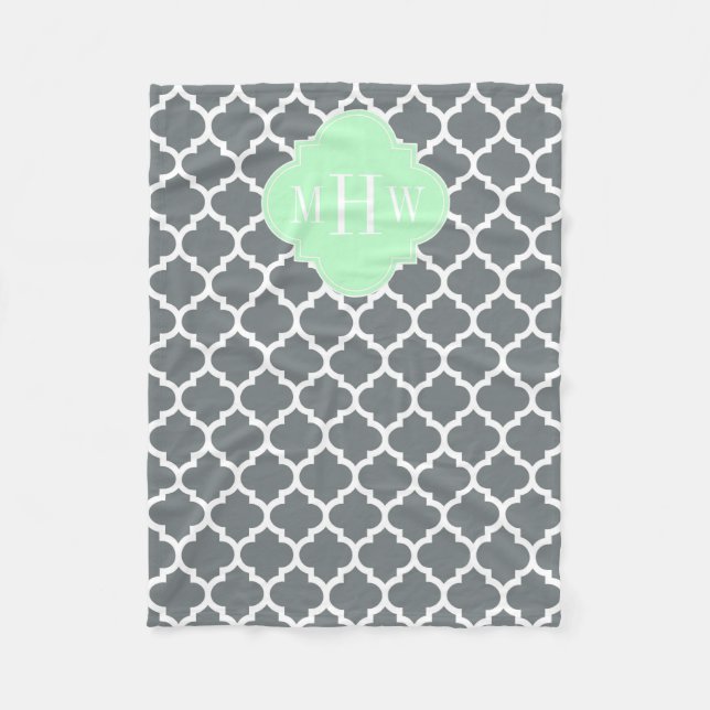Couverture Polaire Charbon, Blanc Marocain #5 Menthe 3 Monogramme Ini (Devant)