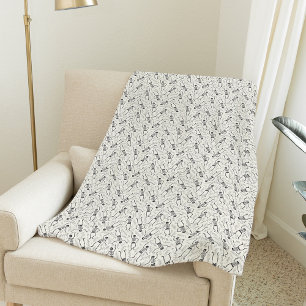 Couverture Polaire Charbon et Ecru Neutre Halloween Squelette Motif