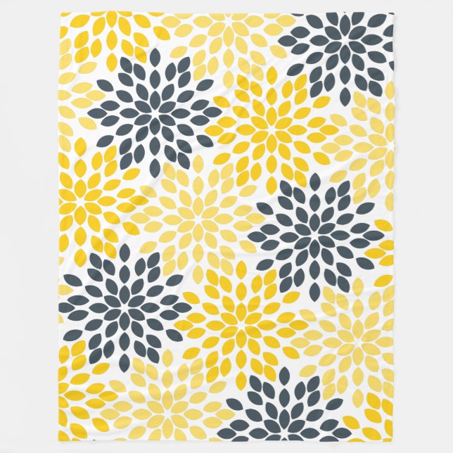 Couverture Polaire Charbon jaune et gris Moderne Floral (Devant)