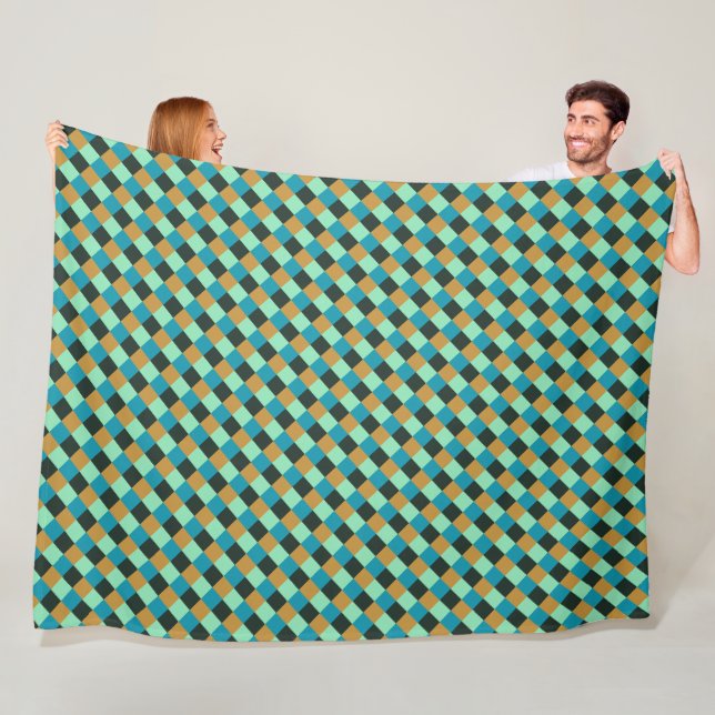 Couverture Polaire Charbon Ochre Turquoise Vert Bleu Plaid (En situation)