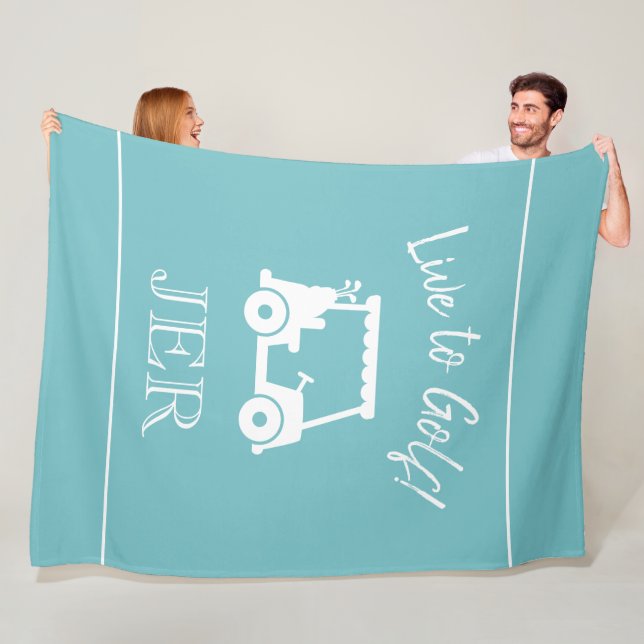 Couverture Polaire Chariot de Golf Live to Golf Monogrammé Bleu Aqua  (En situation)