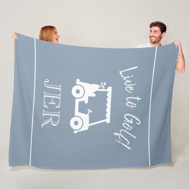Couverture Polaire Chariot de Golf Live to Golf Monogrammé Bleu Pouss (En situation)