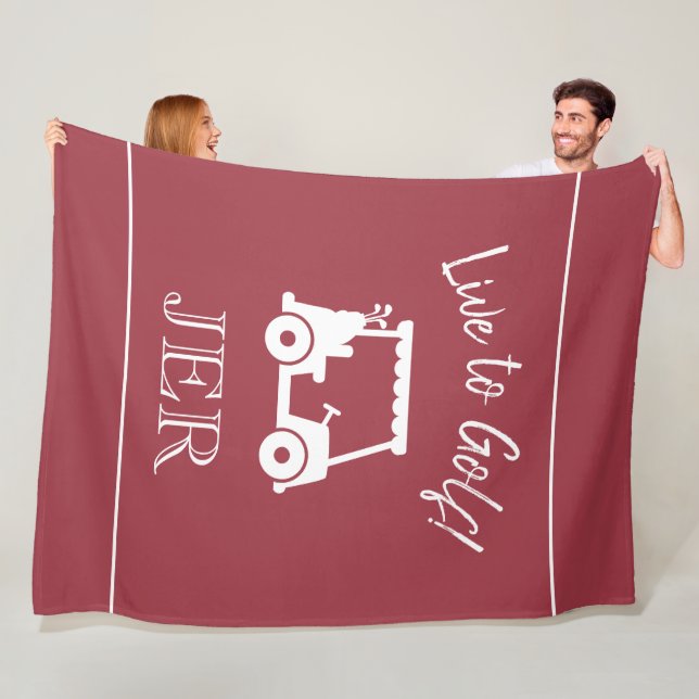 Couverture Polaire Chariot de Golf Live to Golf Monogrammé Rouge & Bl (En situation)
