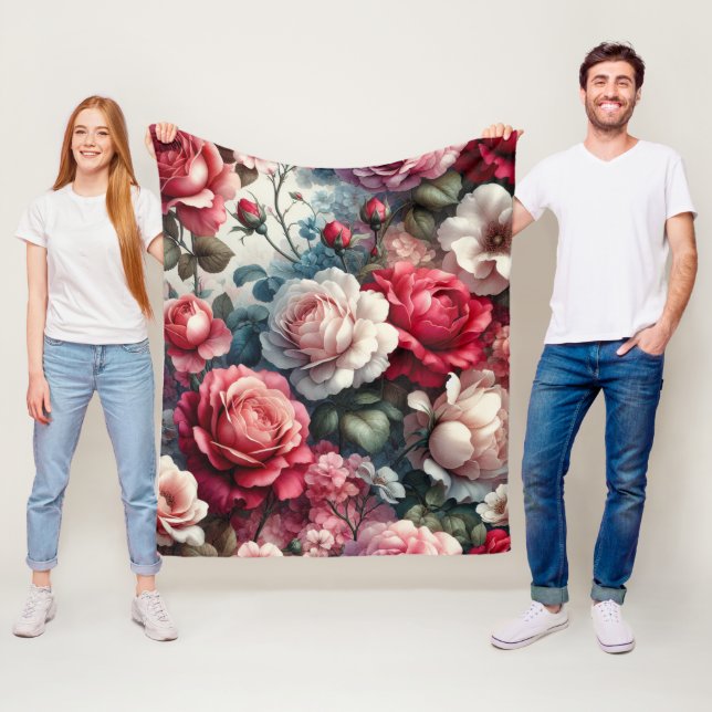 Couverture Polaire Charme Floral Rose intemporel (En situation)