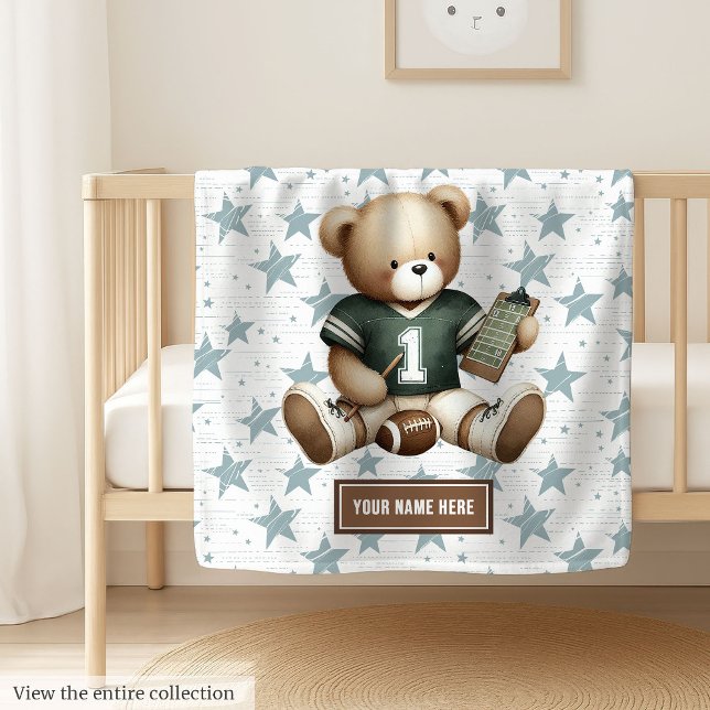Couverture Polaire Charming American Football Teddy Bear Baby Cadeau (Adorable teddy bear football blanket, custom and perfect boy birthday gift for toddlers.)