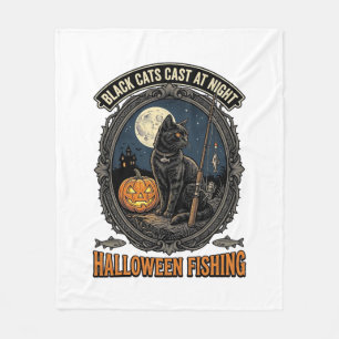 Couverture Polaire Chasse Halloween Chat Design de citrouille vintage