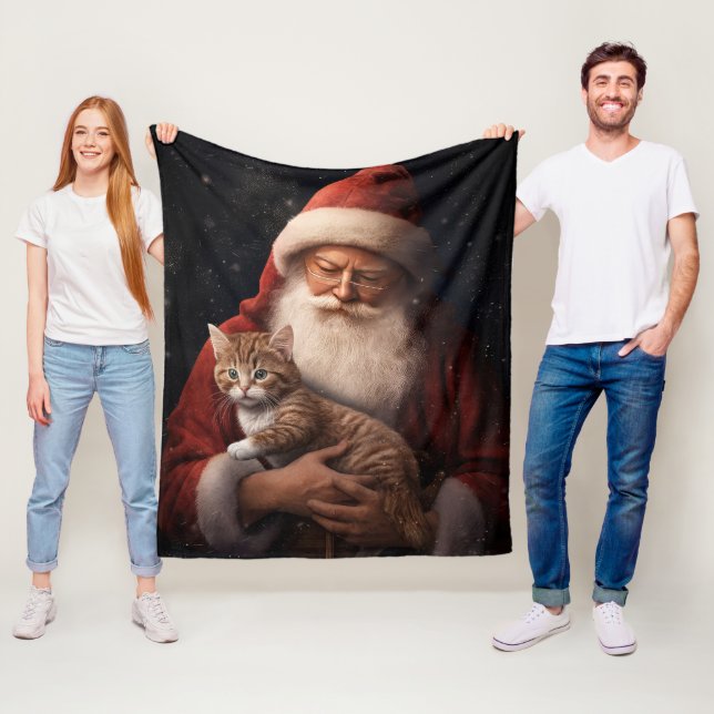 Couverture Polaire Chat abyssinien avec Noël Festif du Père Noël (En situation)