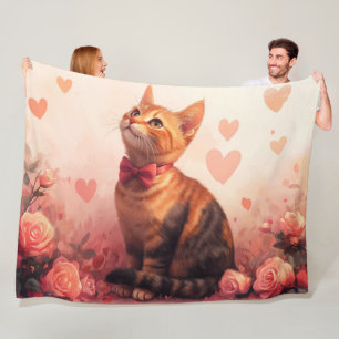Couverture Polaire Chat abyssinien avec Rose - Saint Valentin
