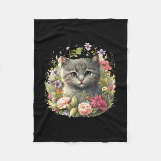 Couverture Polaire Chat adorable chaton mignon floralpng