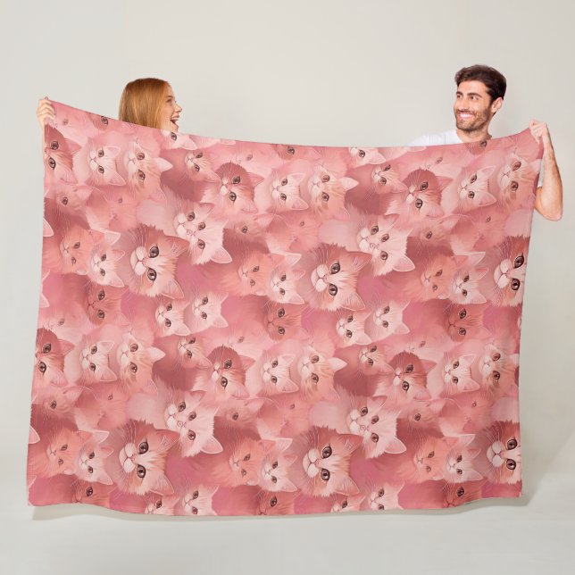 Couverture Polaire Chat Adorable Rose Pâle (En situation)