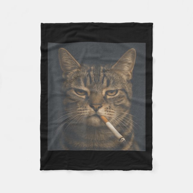 Couverture Polaire Chat Amusant Avec Cigarette Mème Sarcastique Fumer (Devant)