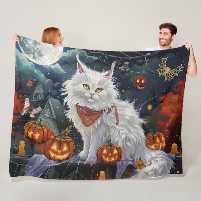 Couverture Polaire Chat angora turc Halloween effrayant (En situation)