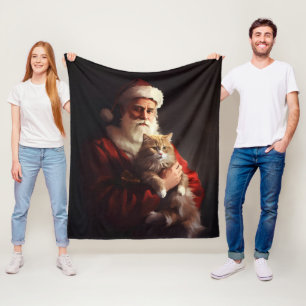 Couverture Polaire Chat angora turc Père Noël Noël festif