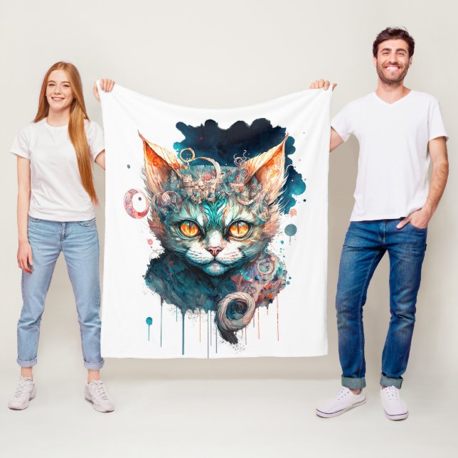 Couverture Polaire Chat aquarelle en style steampunk (En situation)