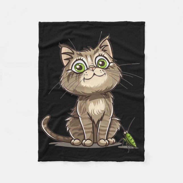 Couverture Polaire Chat avec cricket I Chat mignon  (Devant)