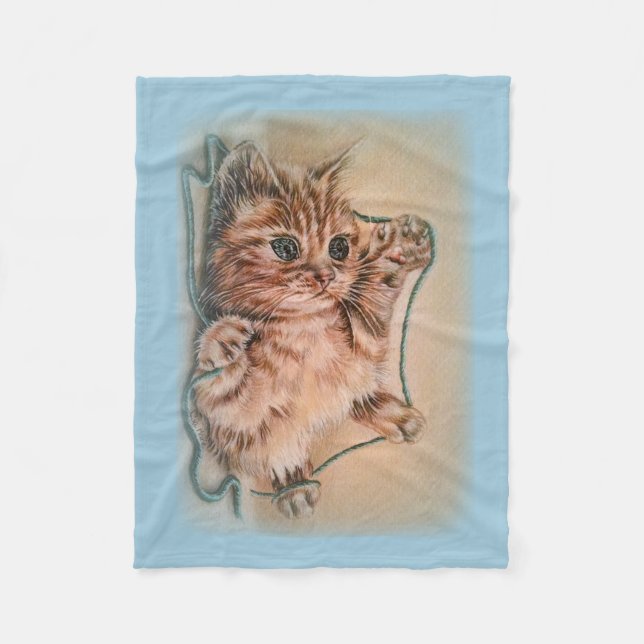 Couverture Polaire Chat avec le dessin de fil du portrait d'animal (Devant)