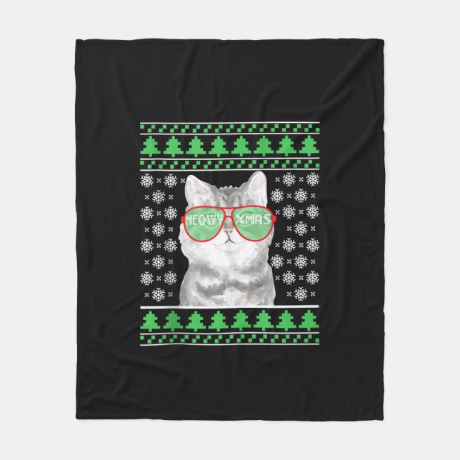 Couverture Polaire Chat avec lunettes de soleil Meowo laide pull de N (Devant)