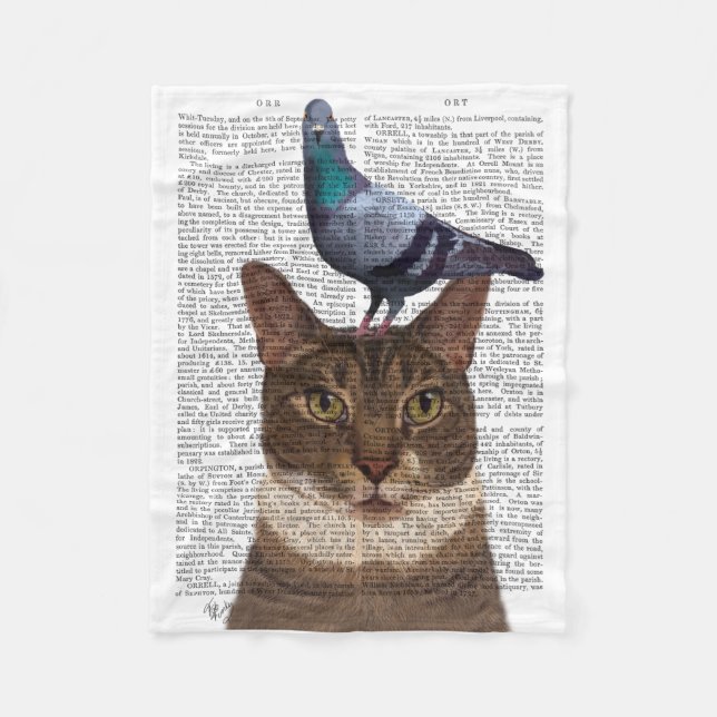 Couverture Polaire Chat avec pigeon sur tête (Devant)