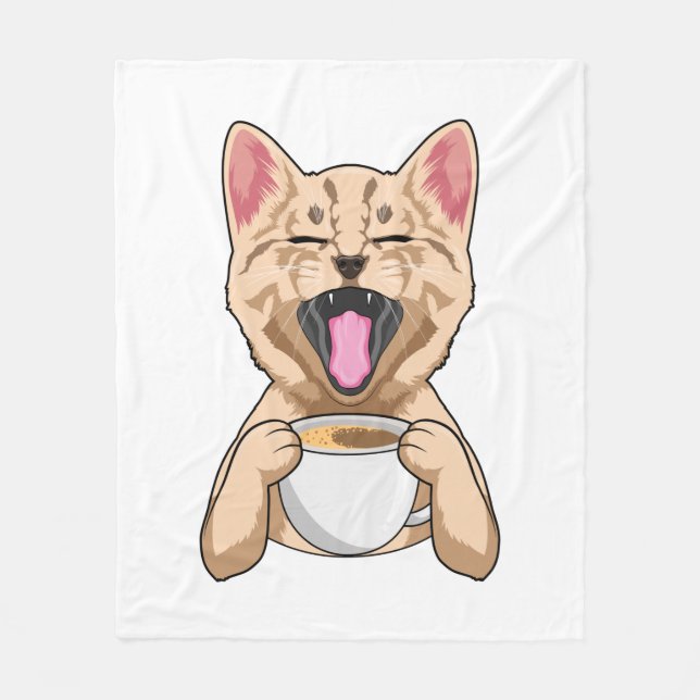 Couverture Polaire Chat avec tasse de café (Devant)
