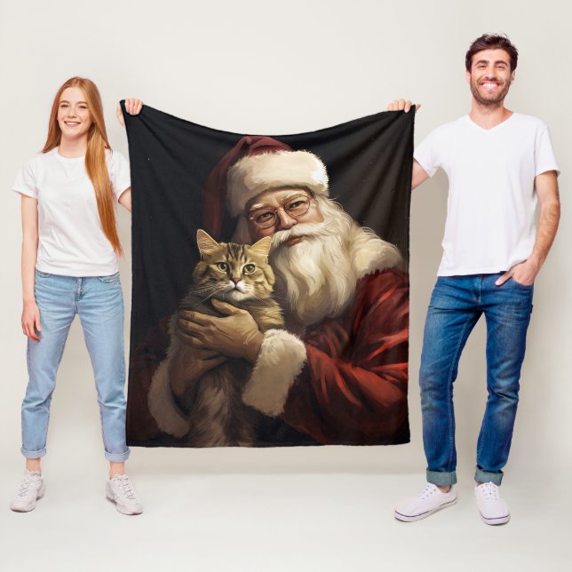 Couverture Polaire Chat Bengal avec le Père Noël Festif Noël (En situation)
