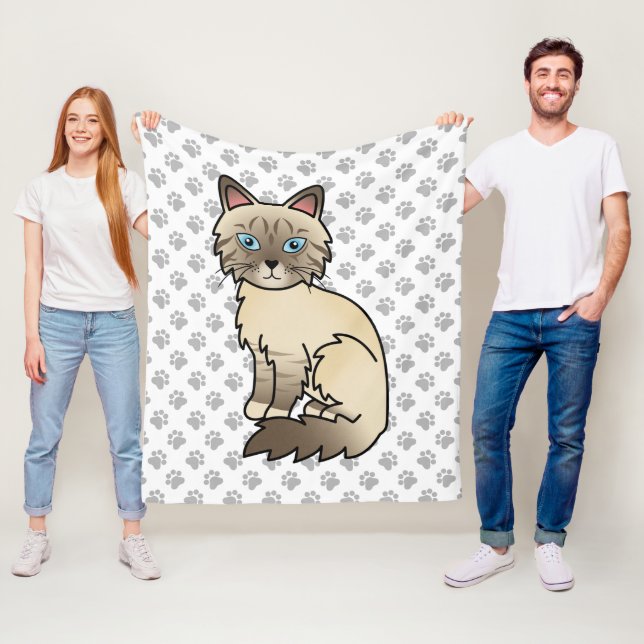 Couverture Polaire Chat Birman / Ragdoll au point chocolat tabby & Pa (En situation)