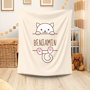 Couverture Polaire Chat blanc Pékin derrière Nom personnalisé