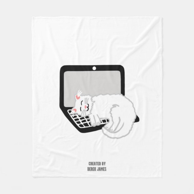 Couverture Polaire Chat Blanche Dormir Sur Ordinateur Portable Moyen  (Devant)