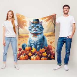 Couverture Polaire Chat Bleu Oriental Dans Feuilles D'Automne De Reme