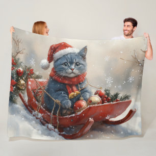 Couverture Polaire Chat bleu oriental en traîneau Laissez tomber la n