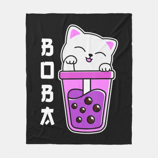 Couverture Polaire Chat Boba Anime Bubble Tea Neko Girls Kawaii Girls (Devant)