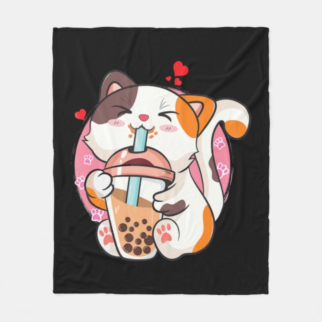 Couverture Polaire Chat Boba Tea Bubble Tea Anime Kawaii Neko Kids Te (Devant)