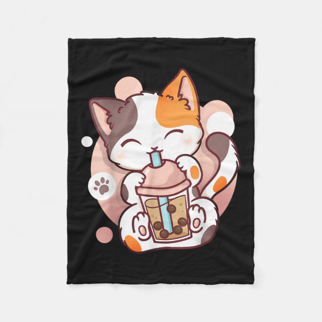 Couverture Polaire Chat Boba Tea Buble Tea Anime Kawaii Neko (Devant)