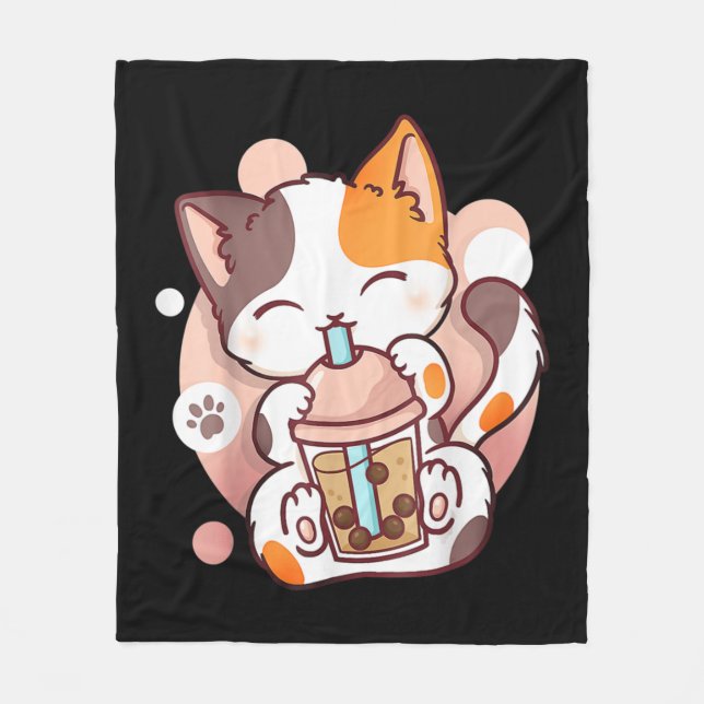 Couverture Polaire Chat Boba Tea Buble Tea Anime Kawaii Neko (Devant)