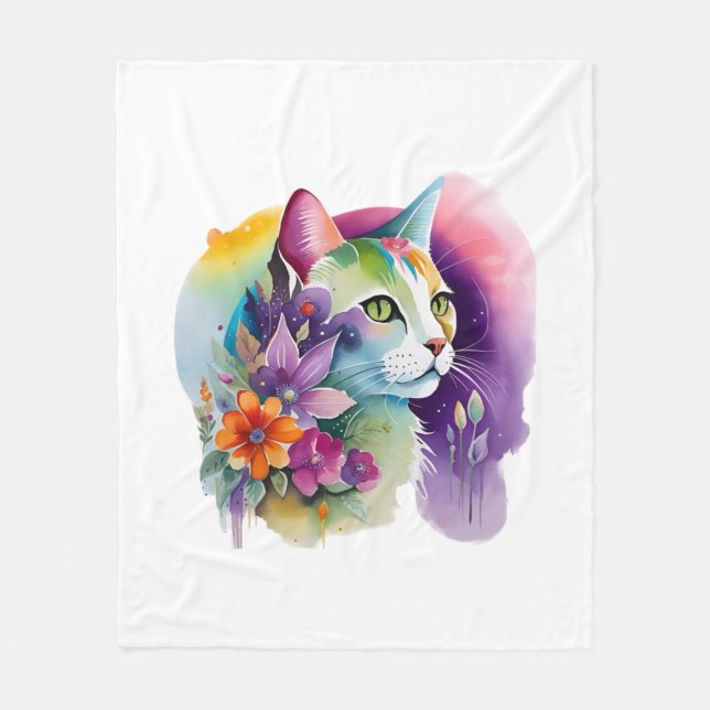 Couverture Polaire Chat bohème cosmique (Devant)