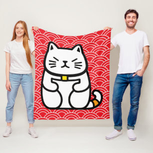 Couverture Polaire Chat chanceux japonais ou Maneki-Neko