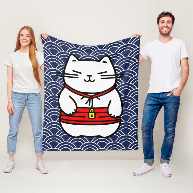 Couverture Polaire Chat chanceux japonais ou Maneki-Neko (En situation)
